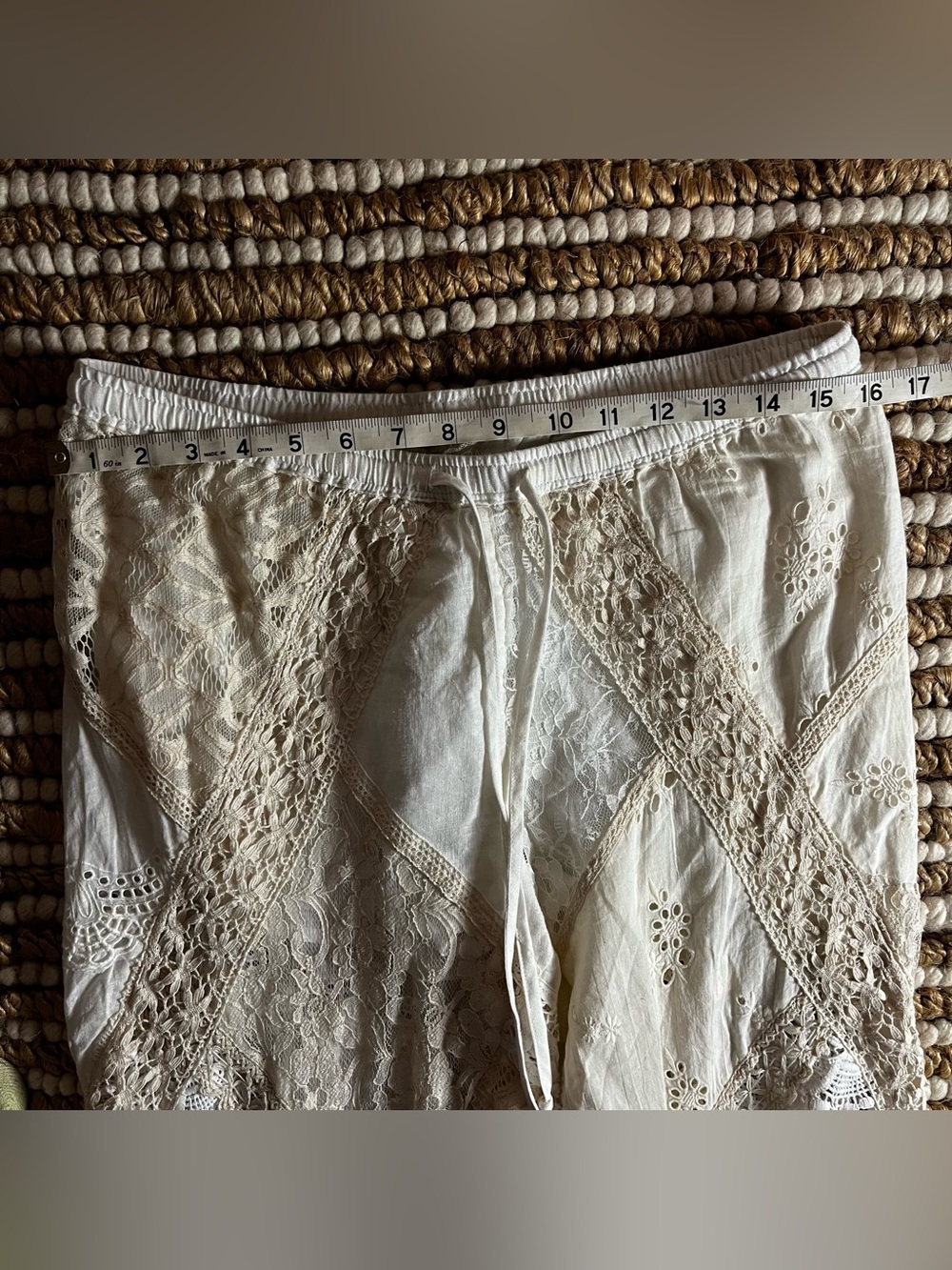 NWT Kimchi Blue Cream Lace Patchwork Wide-Leg Pants - Picture 4 of 10